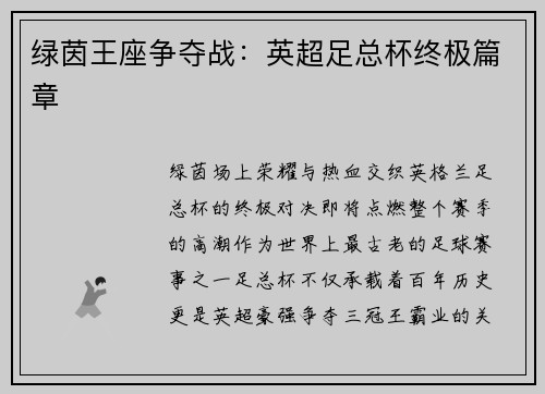 绿茵王座争夺战：英超足总杯终极篇章